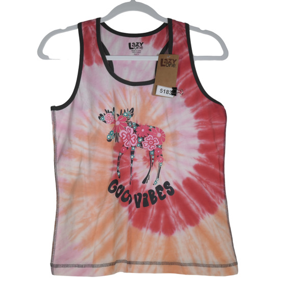 Good Vibes Tank Top Womens Small Pink Tie Die Floral Moose Cotton Boho Hippie - Picture 1 of 7